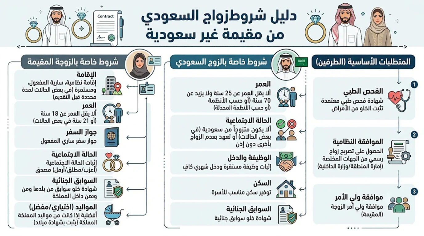 شروط زواج سعودي من اجنبية مقيمة